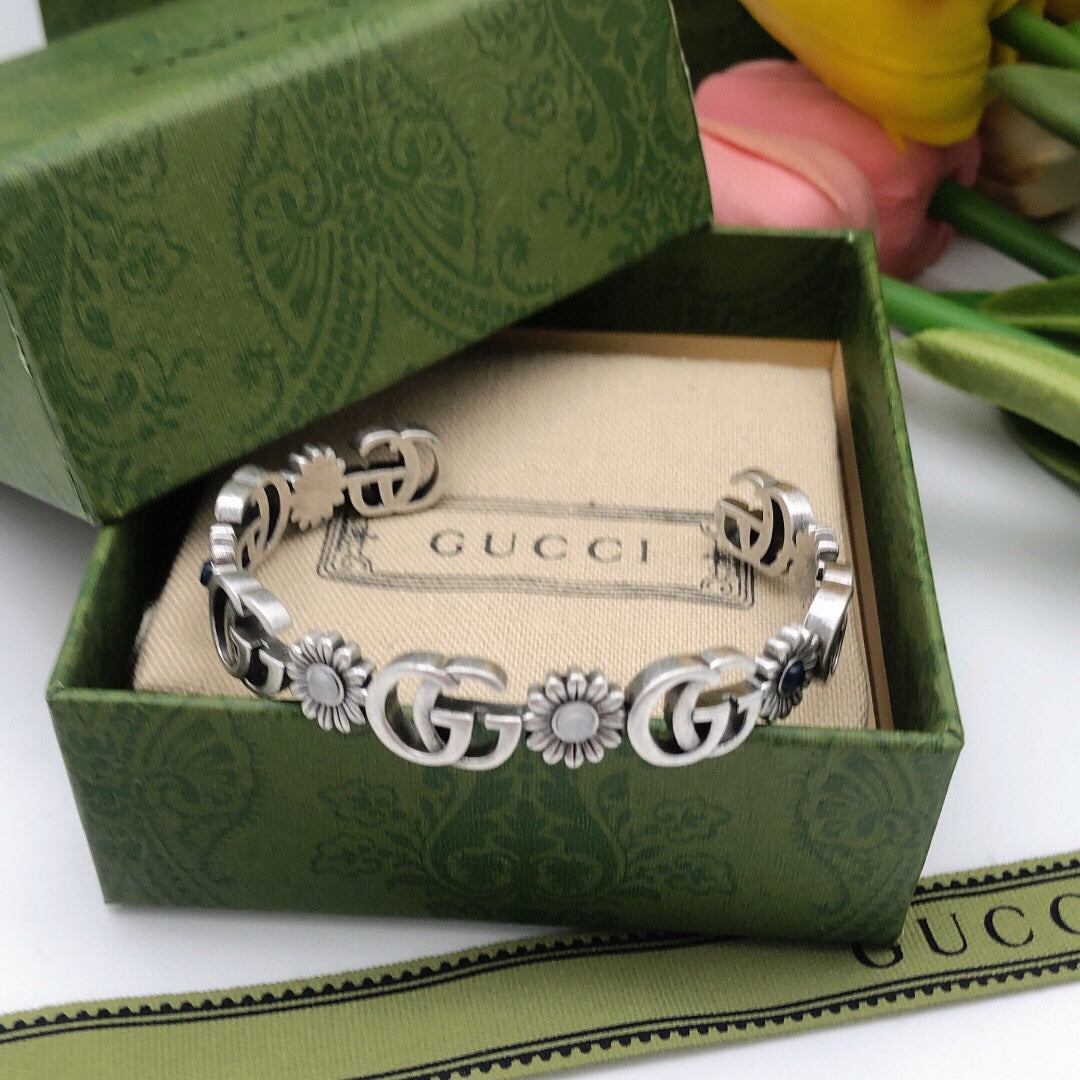 Double G Flowers Open Cuff Bracelet