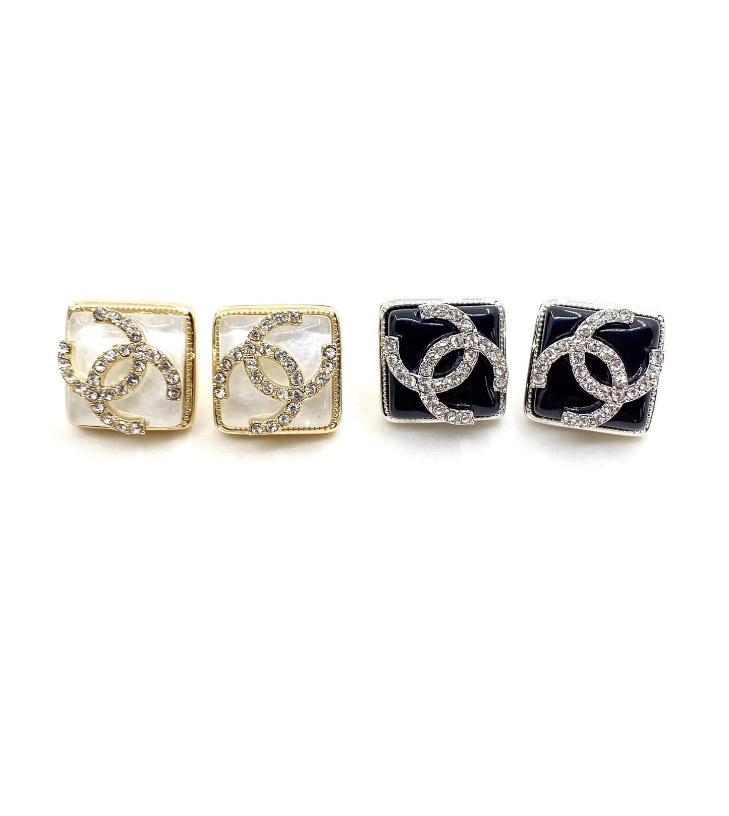 18K CC Square Earrings