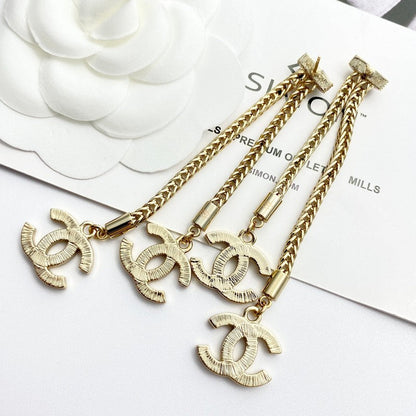 18K CC Long Tassel Diamond Earrings