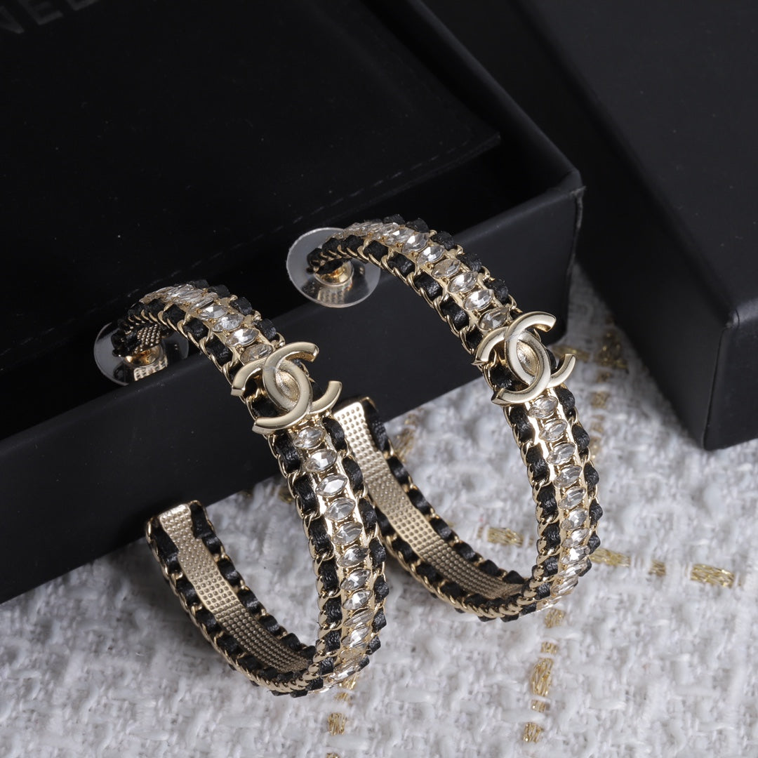 18K CHANEL CC Leather Chain Earrings