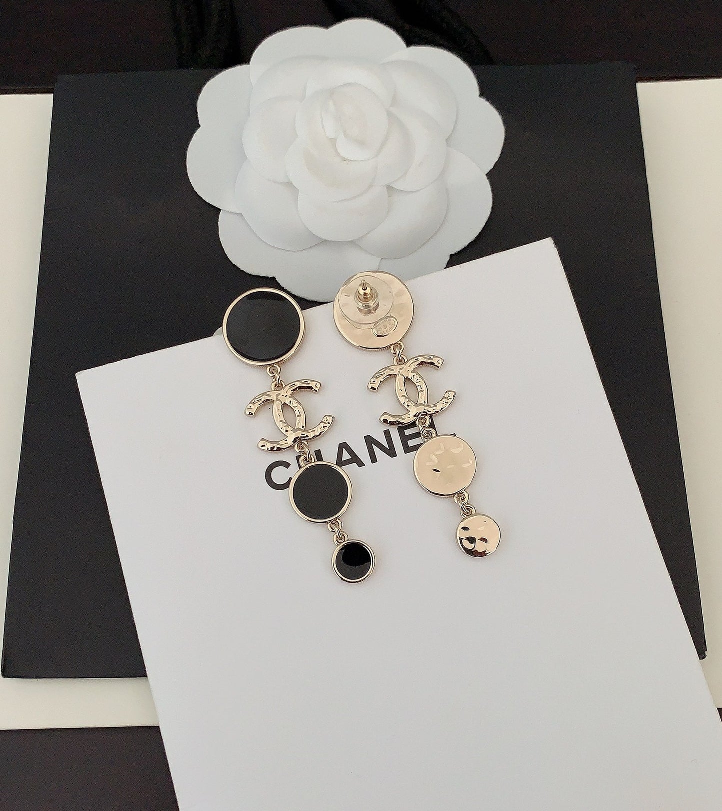 18K CC Black Crystals Earrings