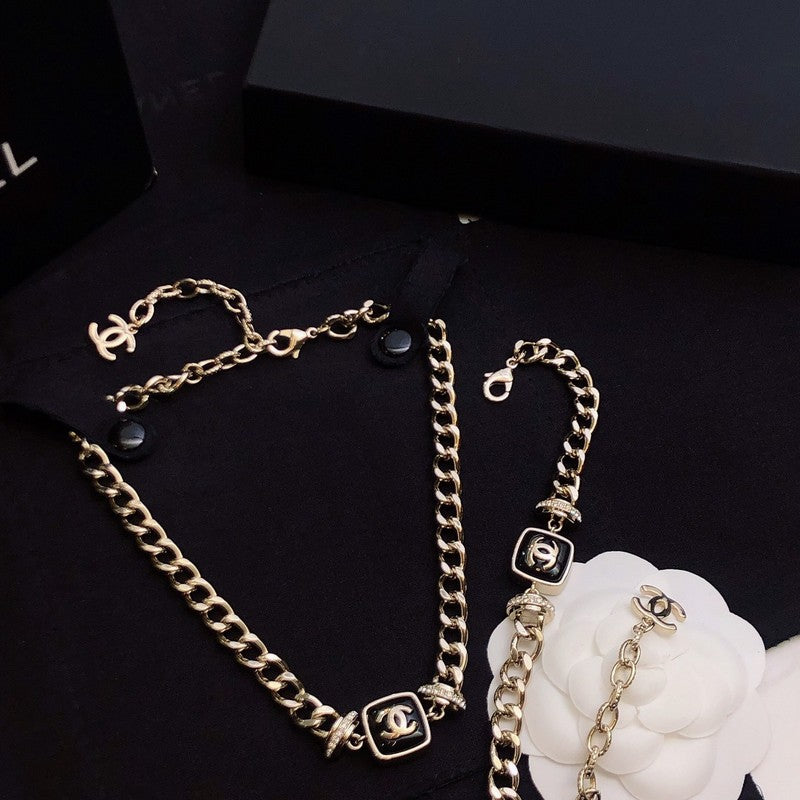CC Black Logo Gold Chain Necklace