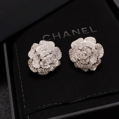 18K CC Camellia Diamond Earrings