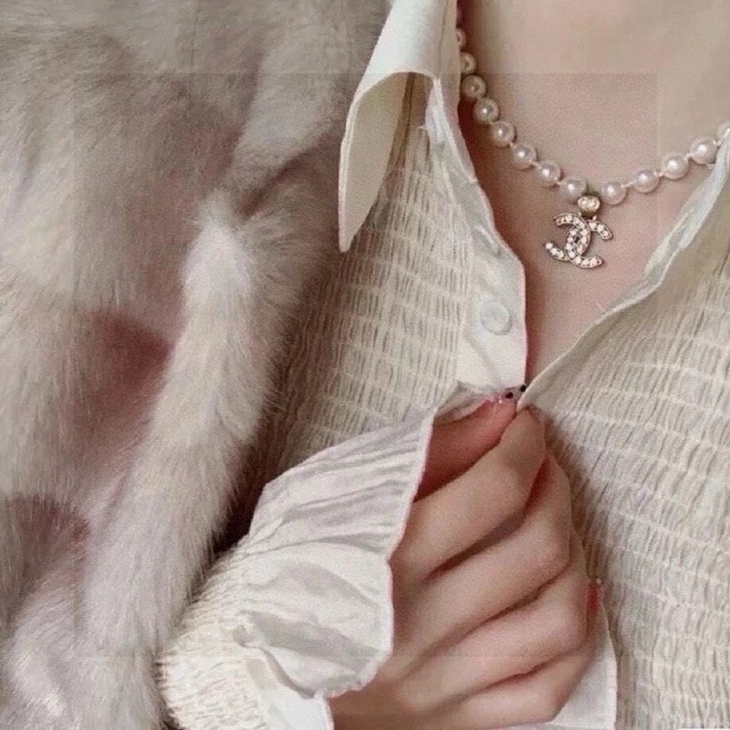 CC Pearl Chain Diamond Necklace