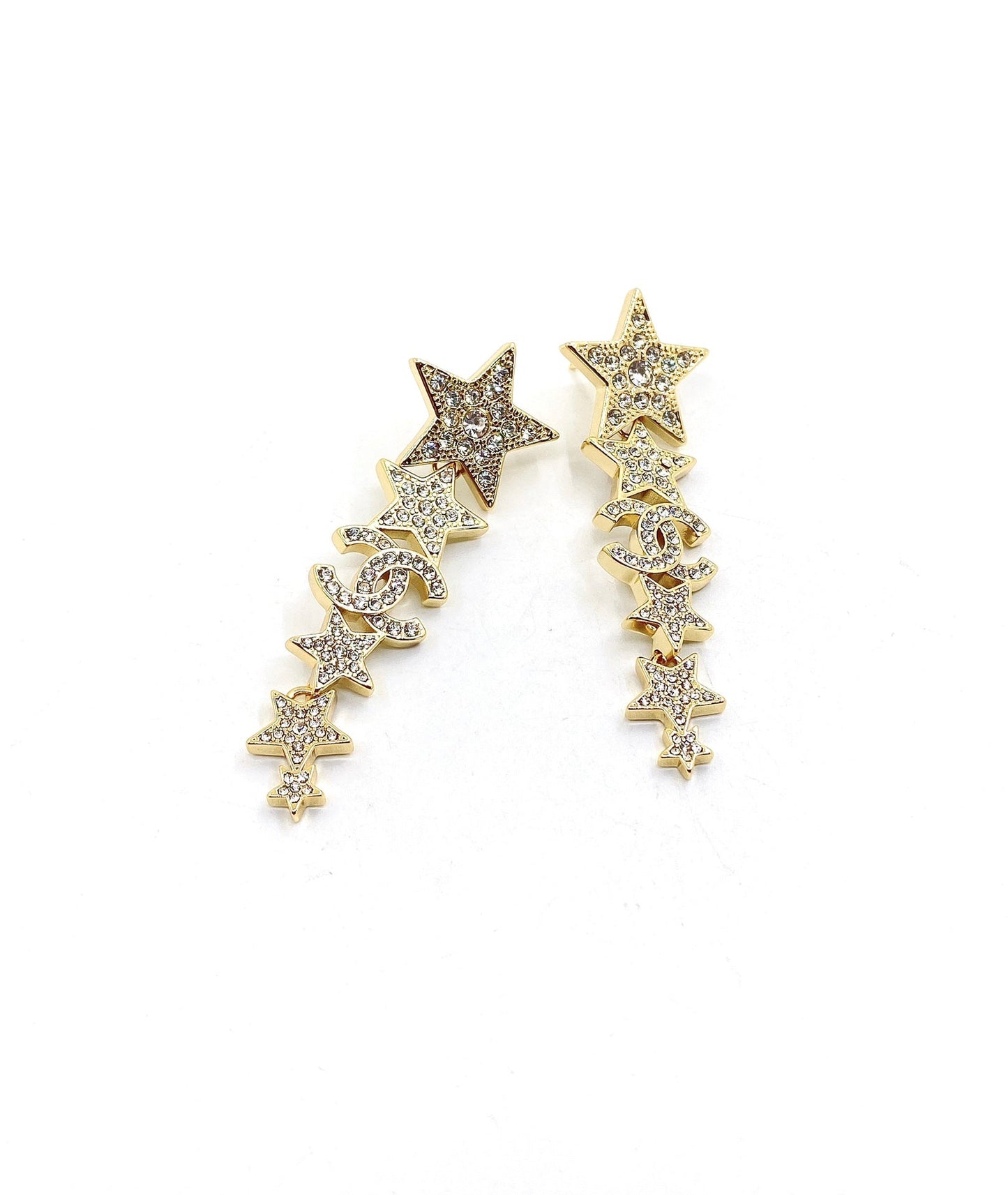 Boucles d'oreilles longues diamants étoiles CC 18 carats