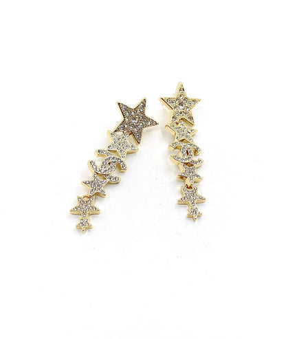 Boucles d'oreilles longues diamants étoiles CC 18 carats