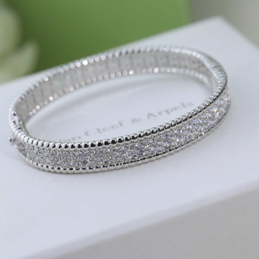 18K White Gold Perlée Diamonds Three Rows Bracelet