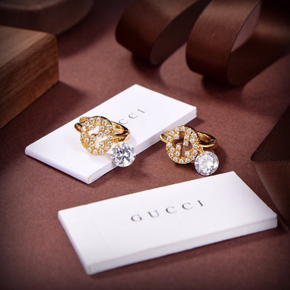 18K Double G Interlocking G Diamond Earrings