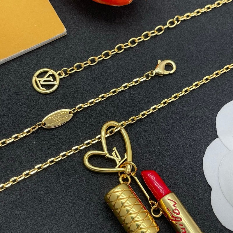 Louis Lipstick Heart Gold Necklace
