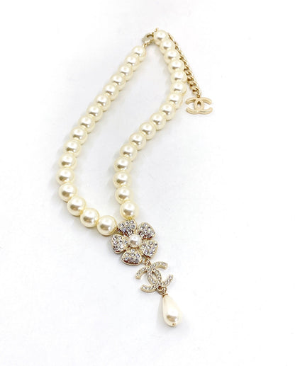 18K CC Pearls Chain Choker Necklace