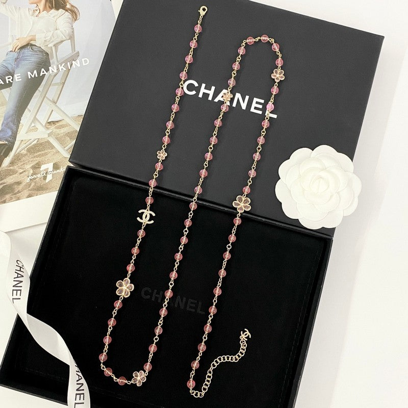CC 26C Pink Crystal Long Necklace