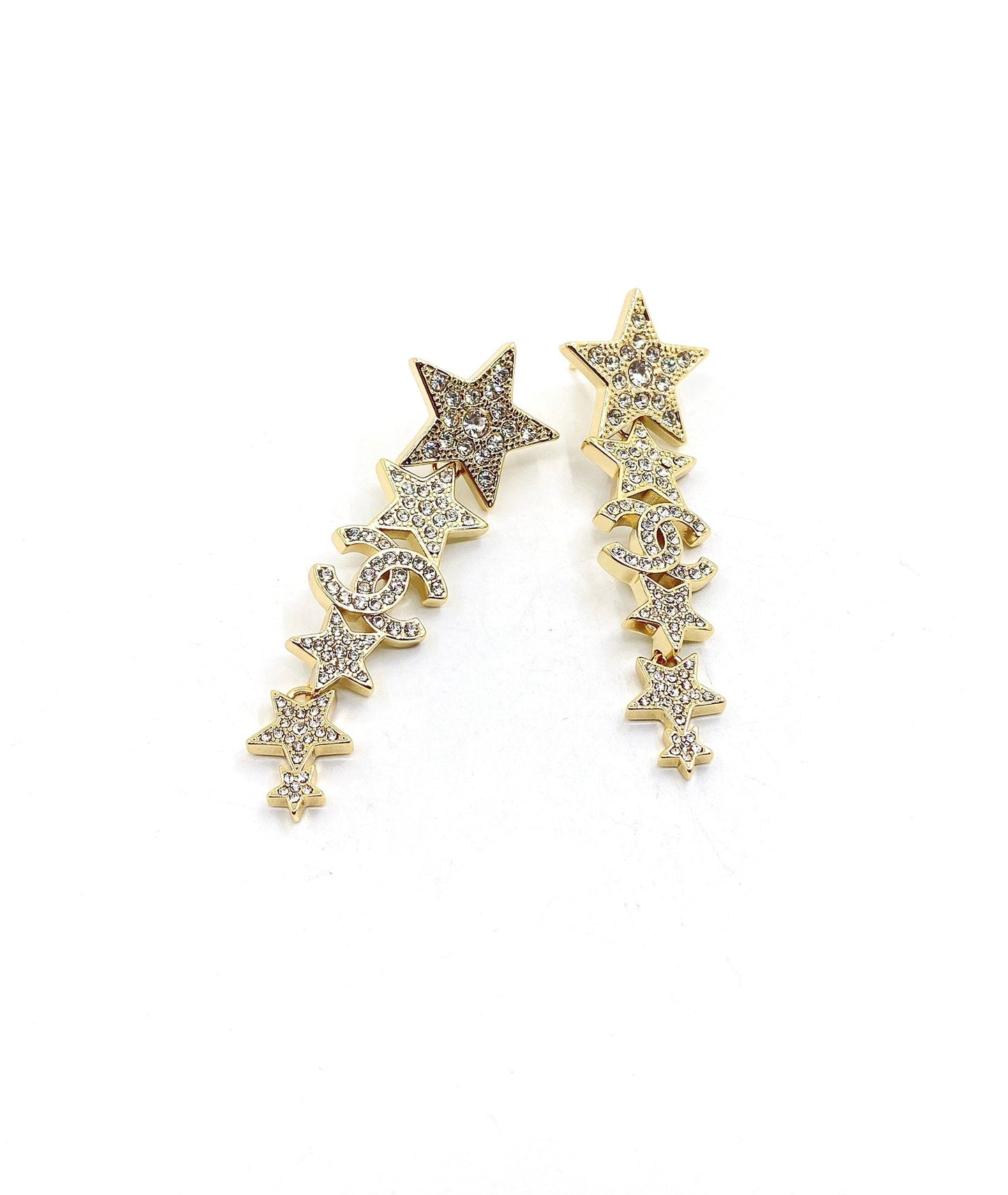18K CC Star Diamonds Long Earrings