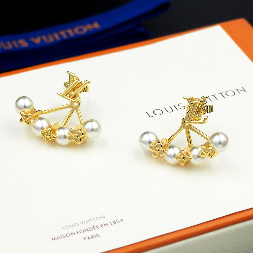 18k Louis Monogram Pearls Earrings