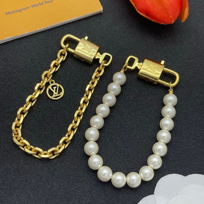 18K Louis Pearl & Gold Chain Bracelet Set
