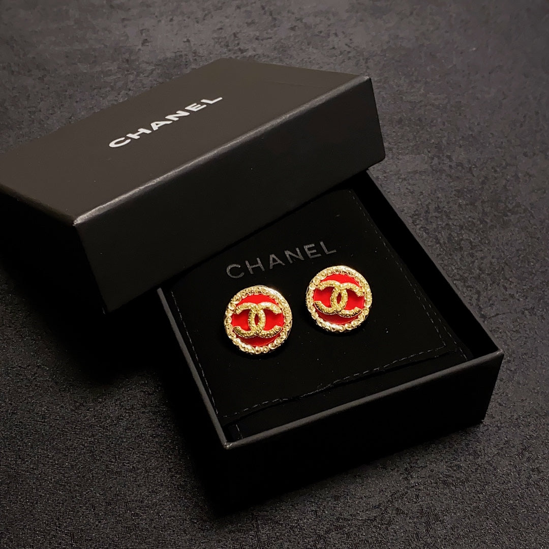 18K CC Black & Red Earrings