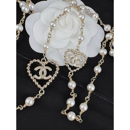 18K CC Heart Long Pearl Necklace