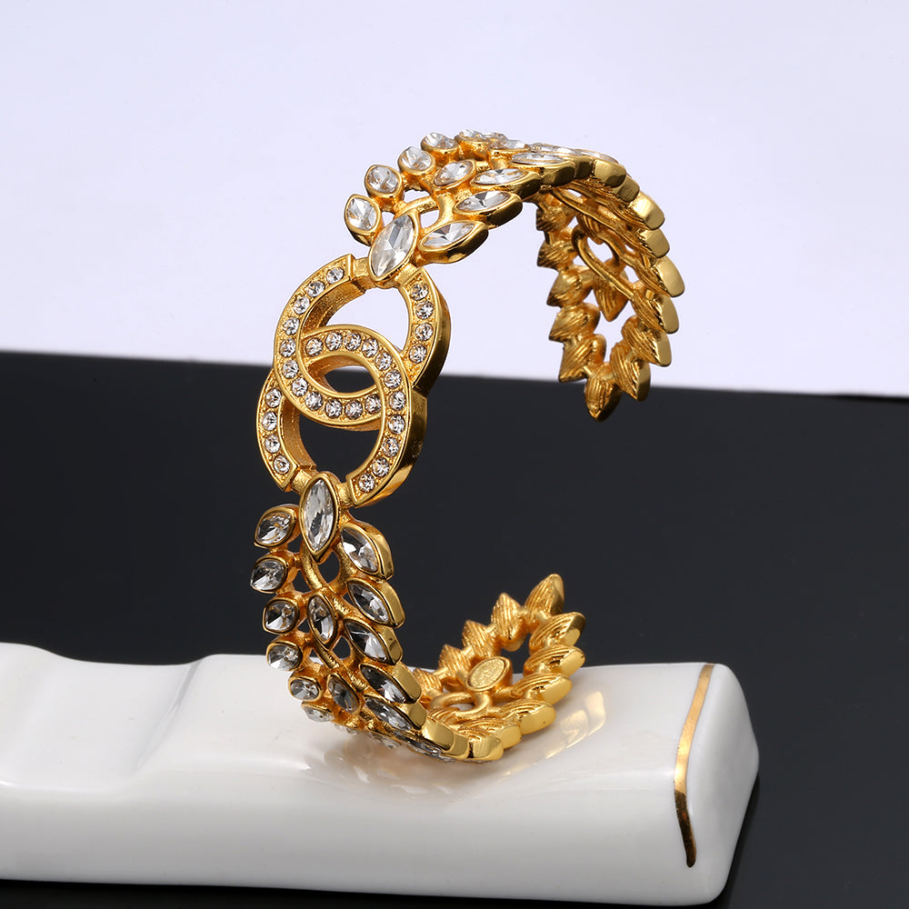 18K CC Crystals Open Cuff Bracelet