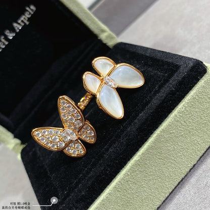 18K Two Butterfly Between the Finger Pearl Ring