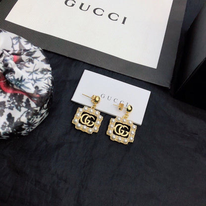 18K Double G Square Pearls Earrings