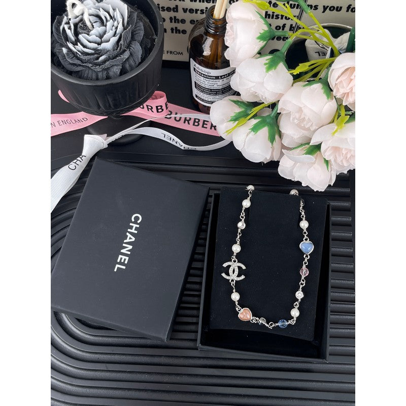 18K CC Pink & Blue Heart Necklace