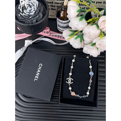 18K CC Pink & Blue Heart Necklace