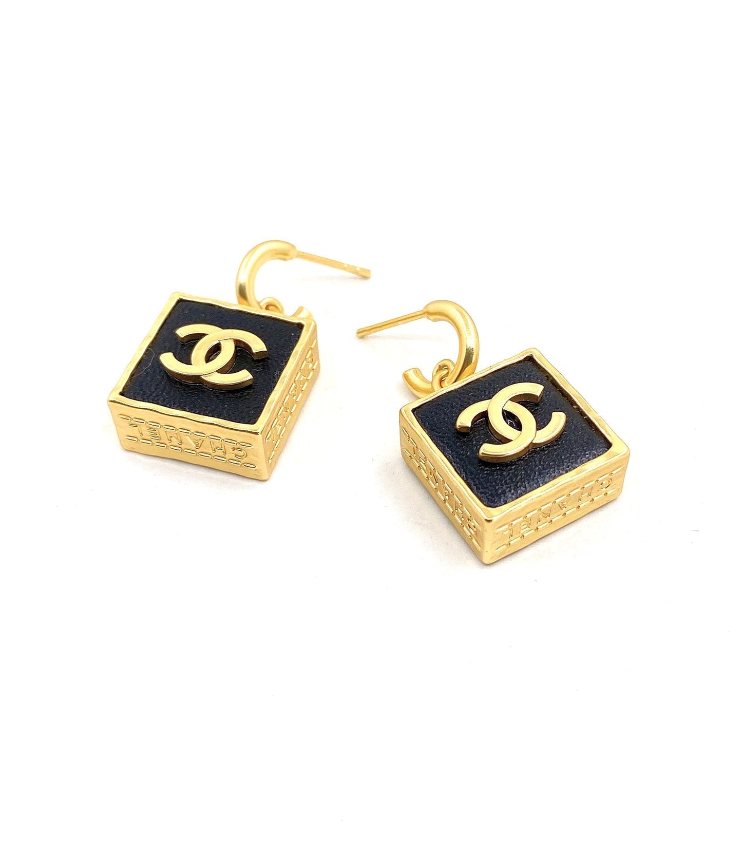 18K CC Black Bag Pendant Earrings