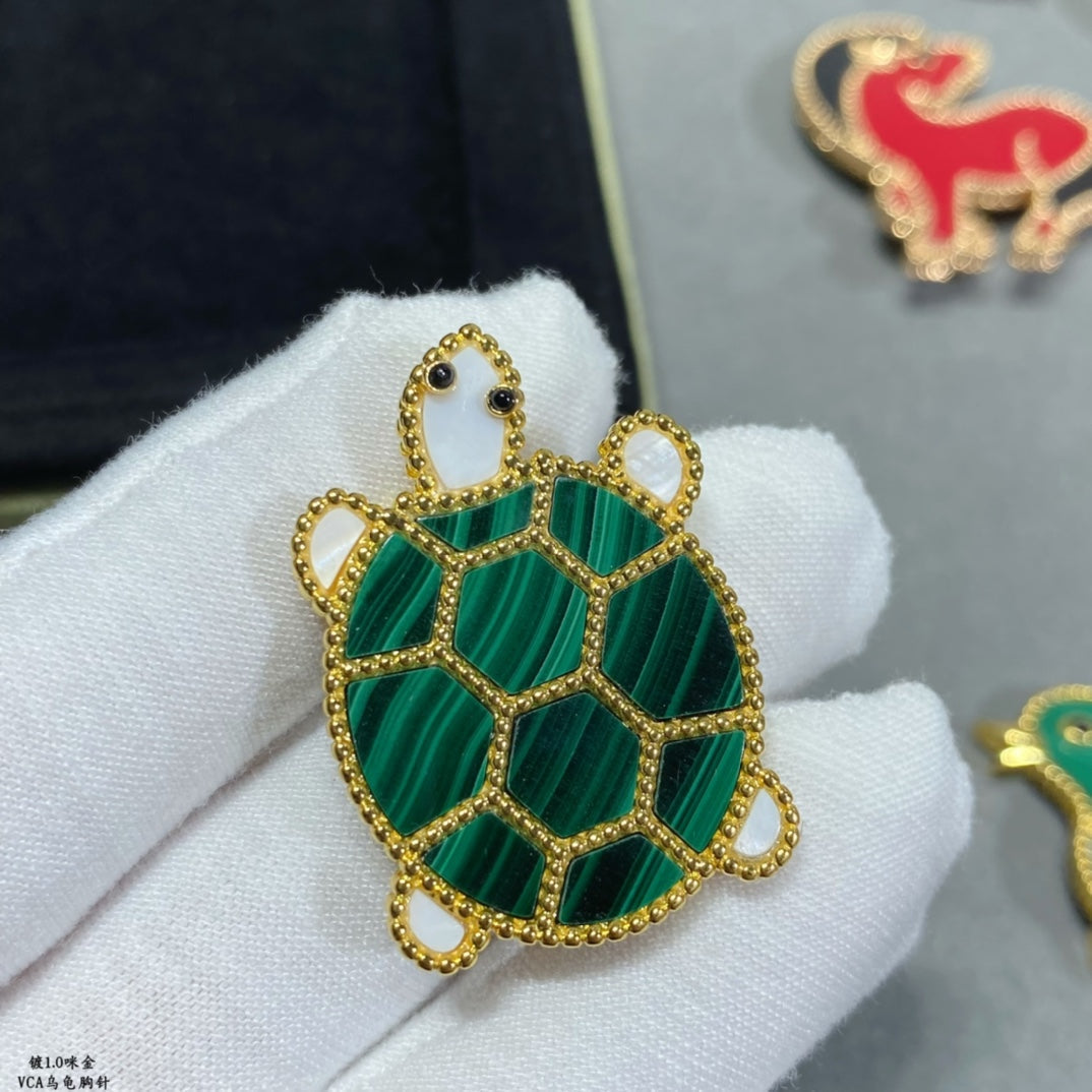 Broche à clip tortue animaux porte-bonheur 18 carats