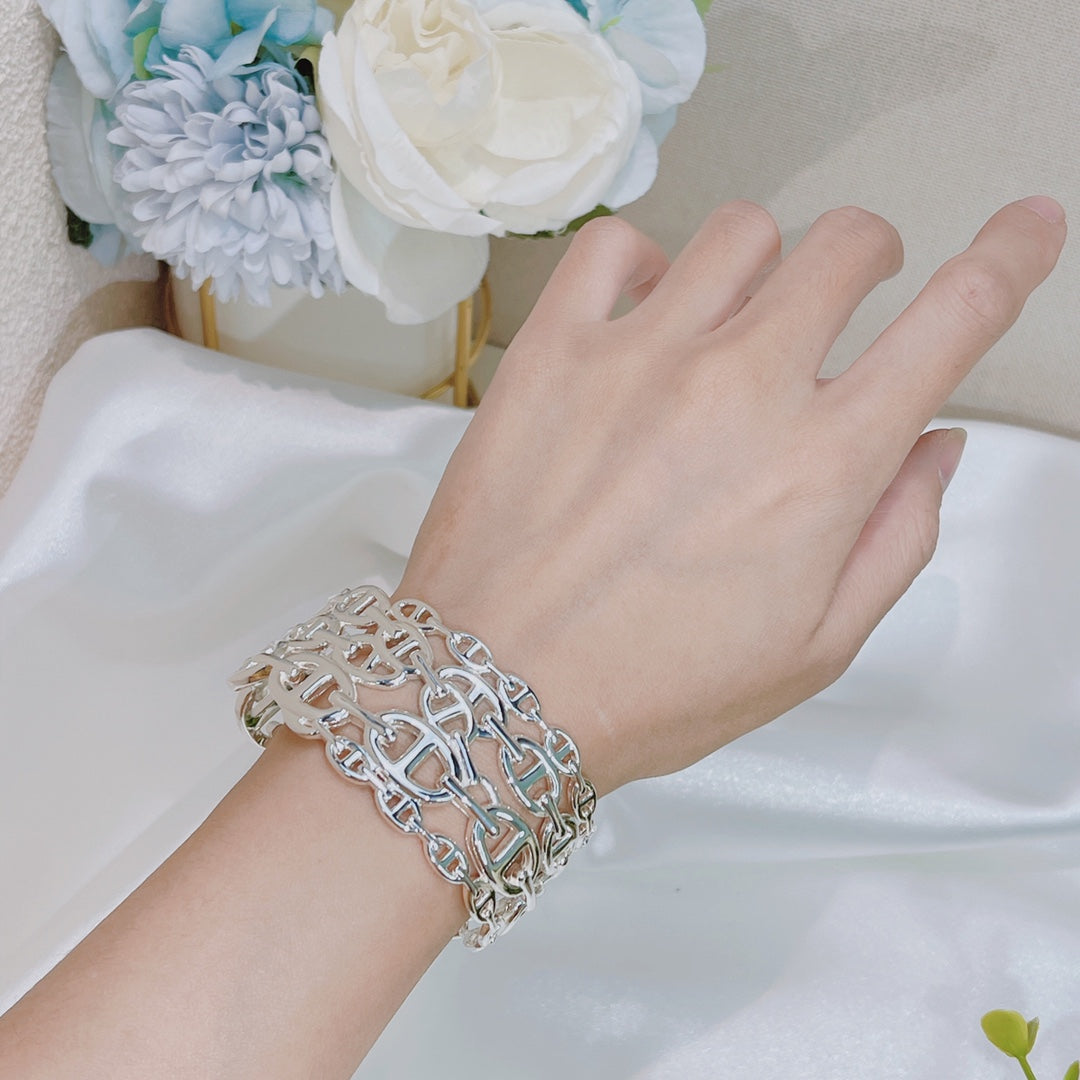 Bracelet Chaine D'Ancre Wide Cutwork H 18 carats