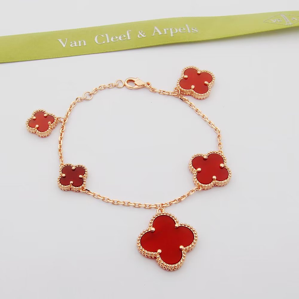 18K Van Cleef & Arpels Magic Alhambra Five Carnelian Motifs Bracelet