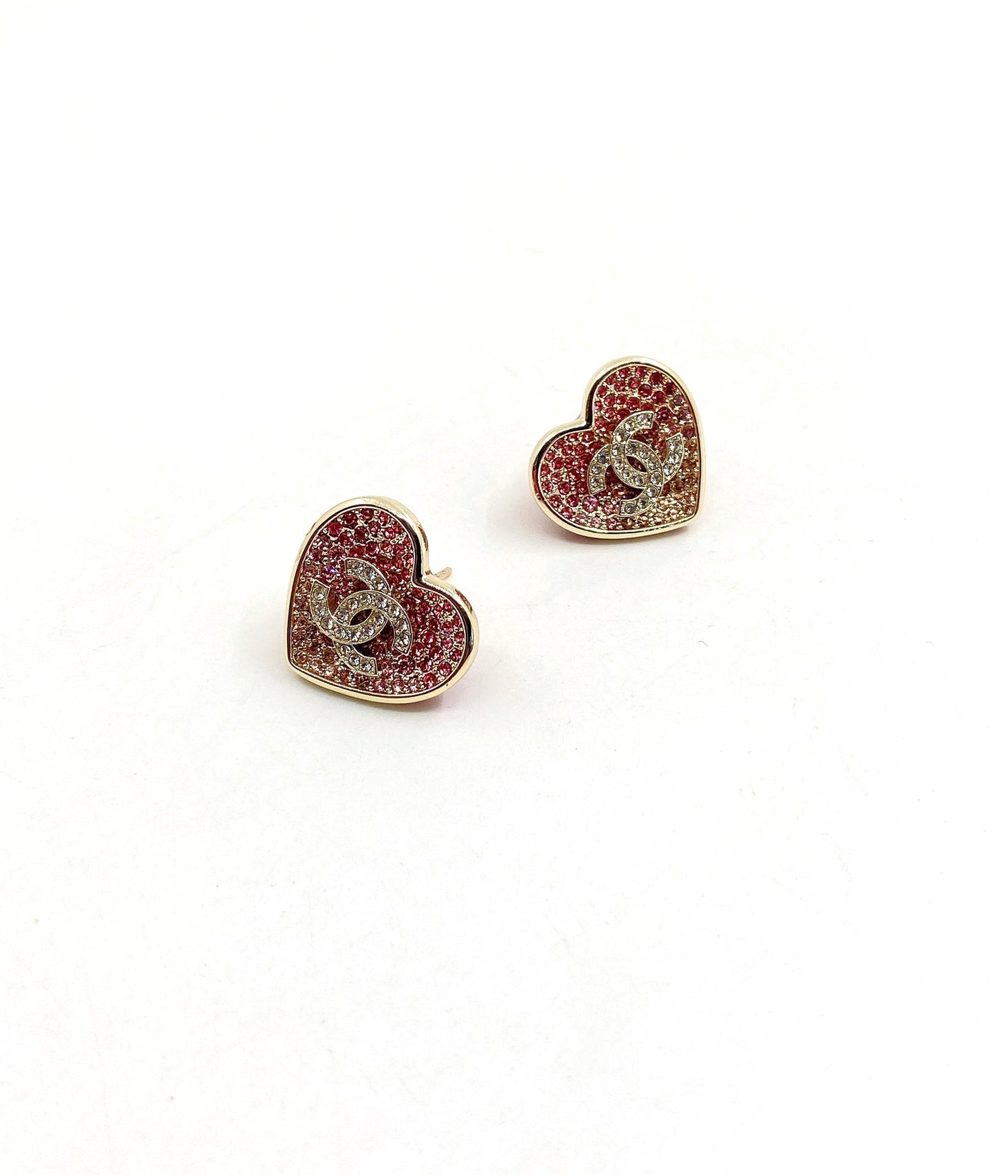 18K CC Diamond Pink Heart Earrings