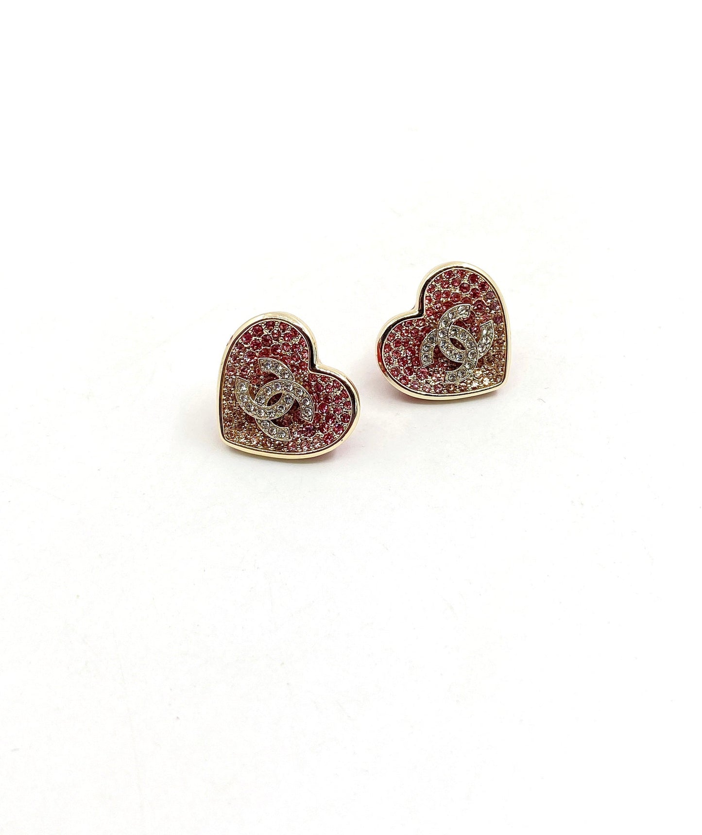 Boucles d'oreilles coeur rose diamant 18 carats CC