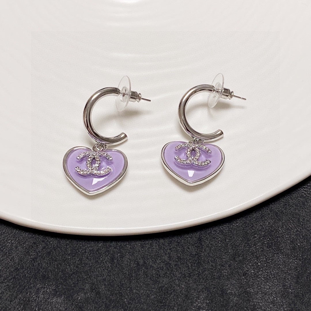 18K CC Purple Heart Earrings