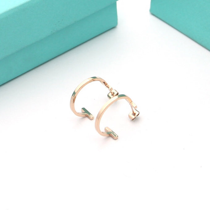 18K T Hoop Earrings