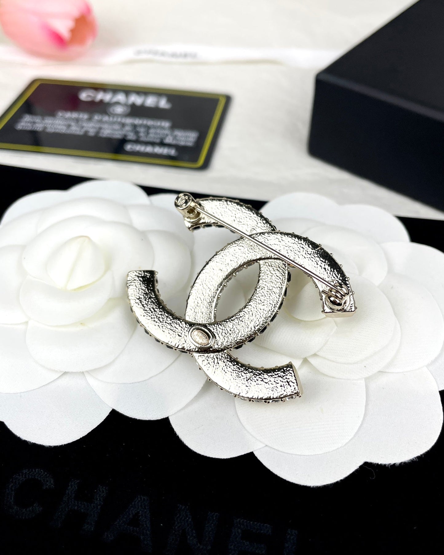 18K CC Black & White Crystals Brooch