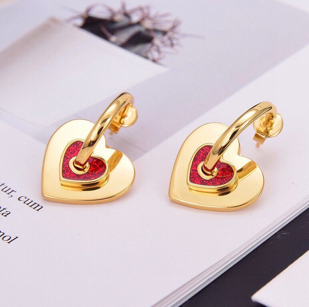 Boucles d'oreilles coeur rouge Triomphe 18 carats