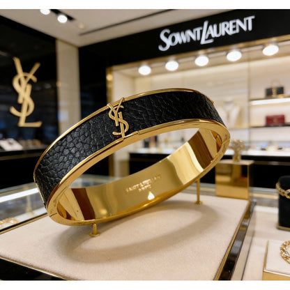 18K Saint Black Leather Gold Bracelet