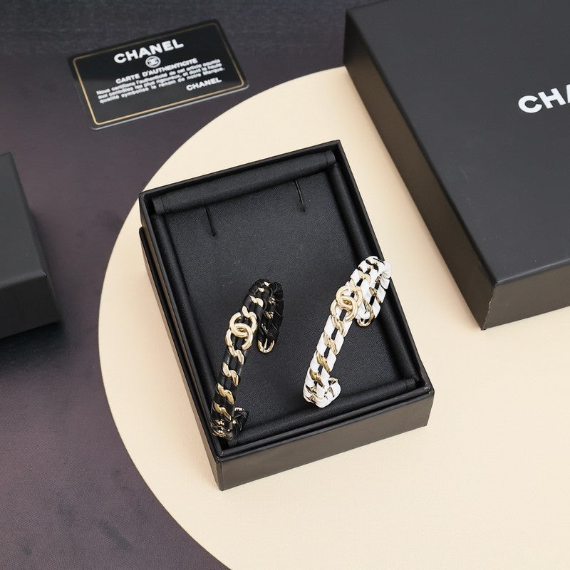 CC 26C Black & White Leather Gold Bracelet