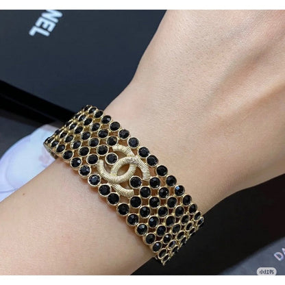 18K CC Black Crystal Wide Cuff Bracelet