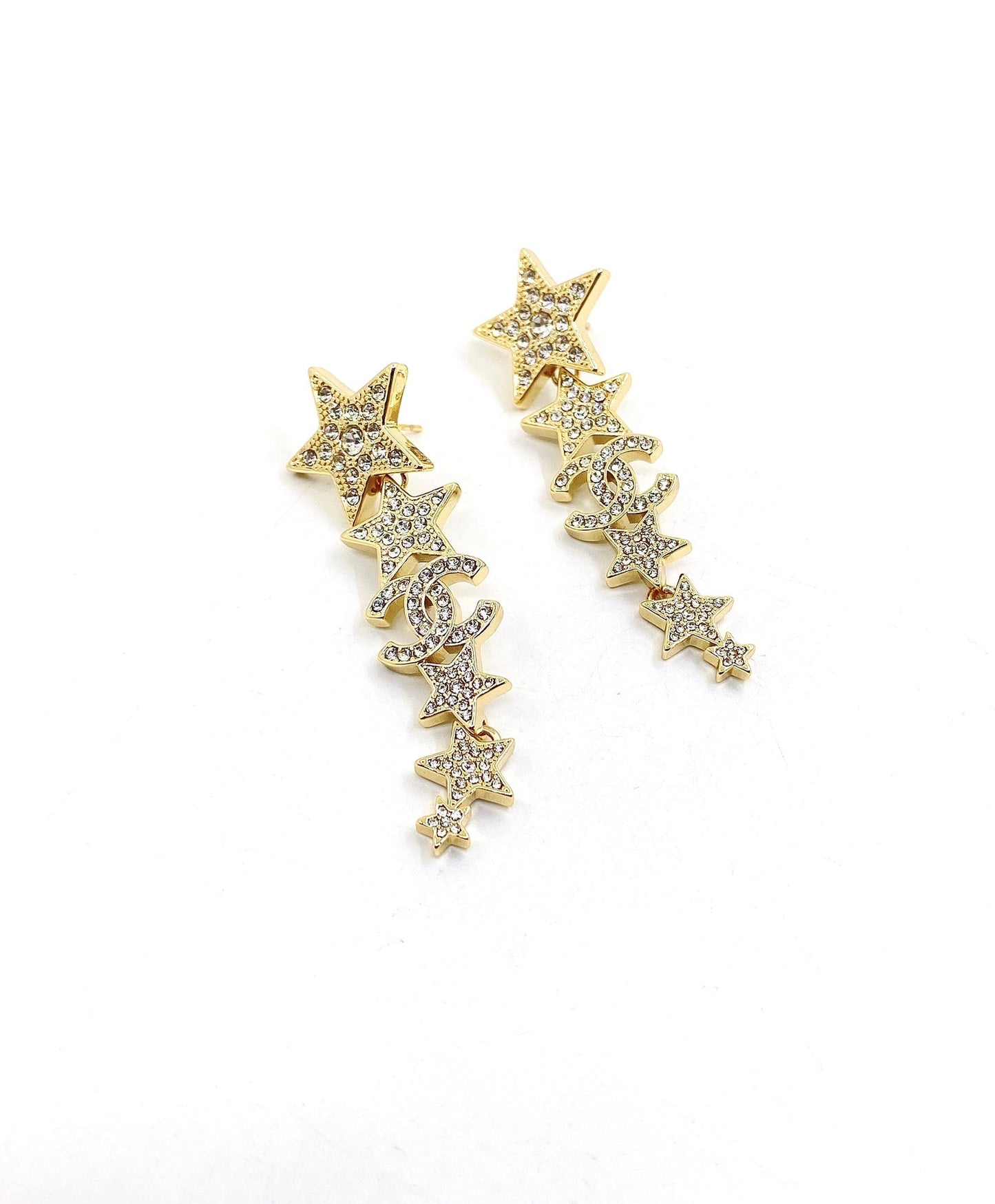 Boucles d'oreilles pendantes diamants étoiles CC 18 carats