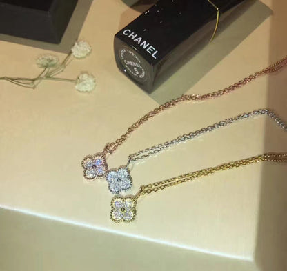 18K Rose Gold Sweet Alhambra Diamond Necklace