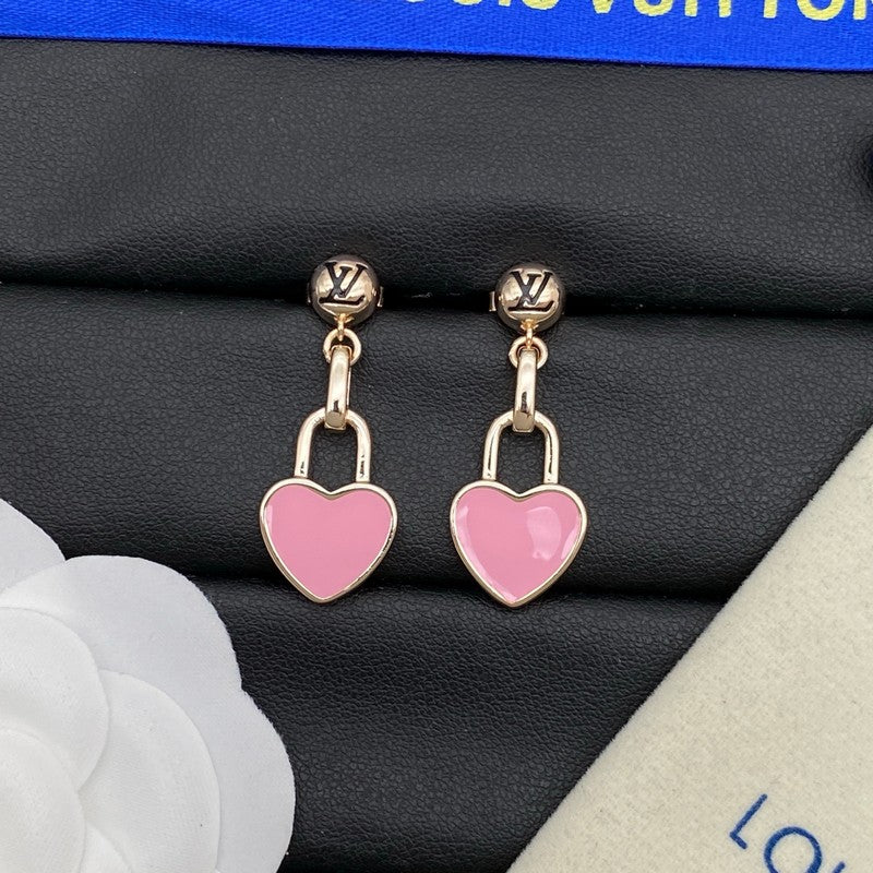 Louis Pink Heart Gold Earrings
