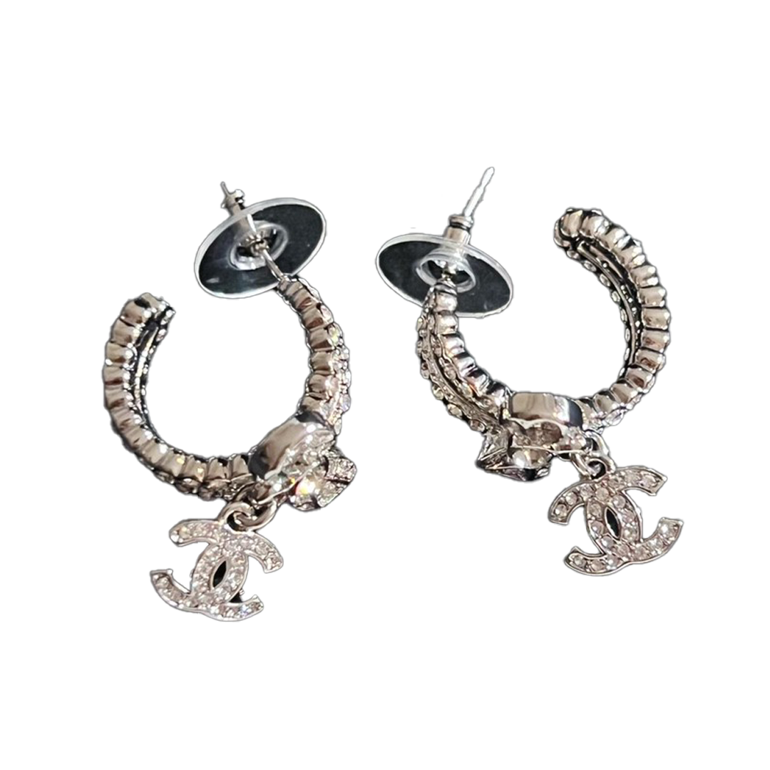 18k CHANEL CC Diamond Pendant Earrings