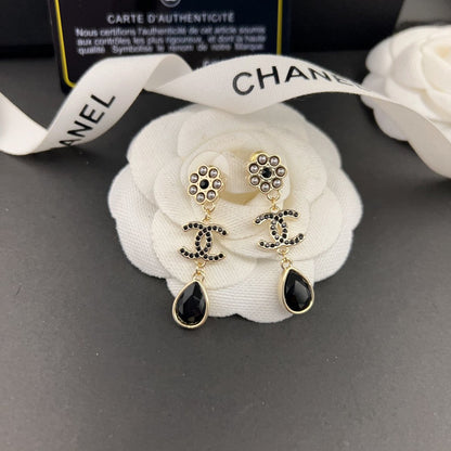 18K CC Black Crystals Earrings