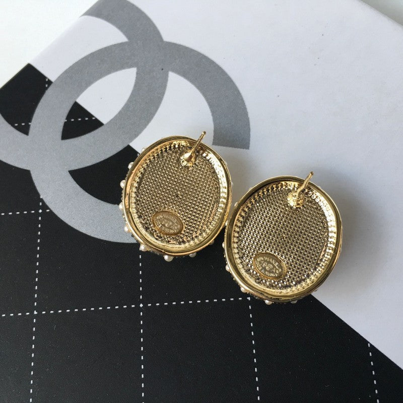 CC Pearl & Diamond Oval Earrings