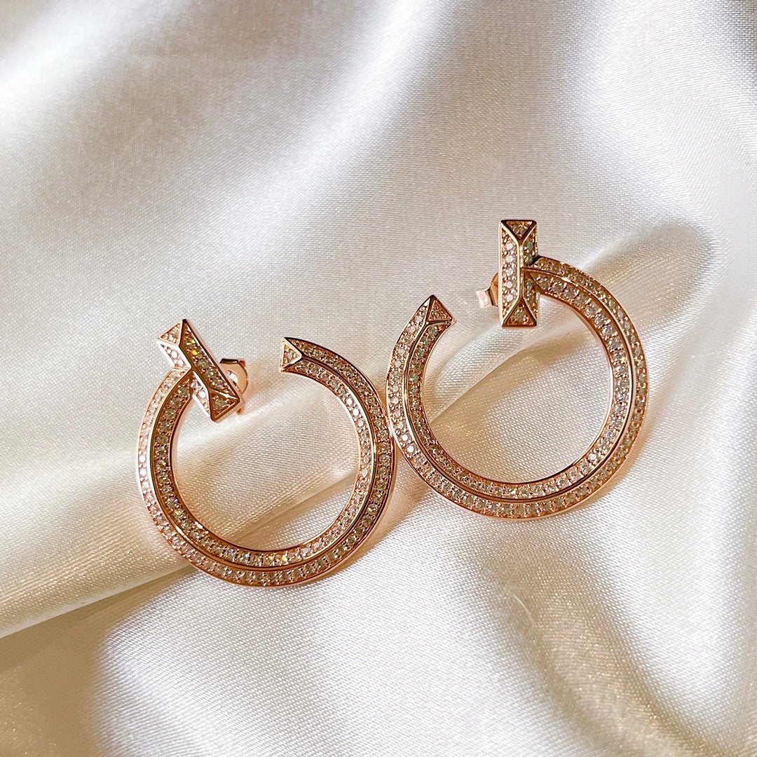 18K T T1 Open Hoop Rose Gold Earrings