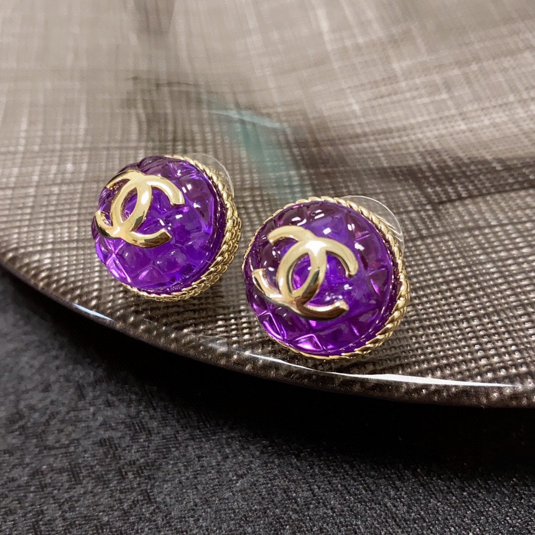 18K CC Purple Crystal Earrings