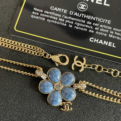 18K CC Blue Gold Camellia Chain Necklace