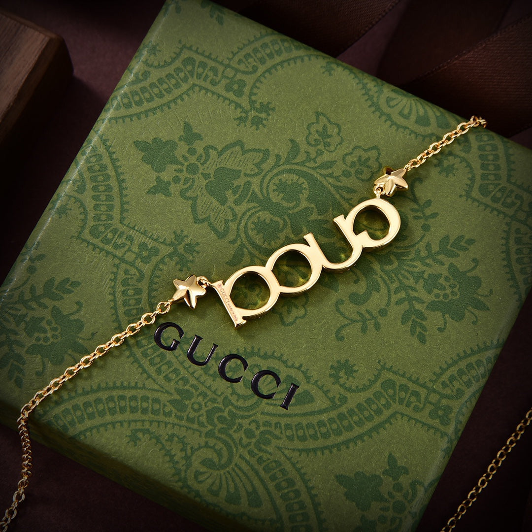 18K Double G Embellished Script Letter Necklace