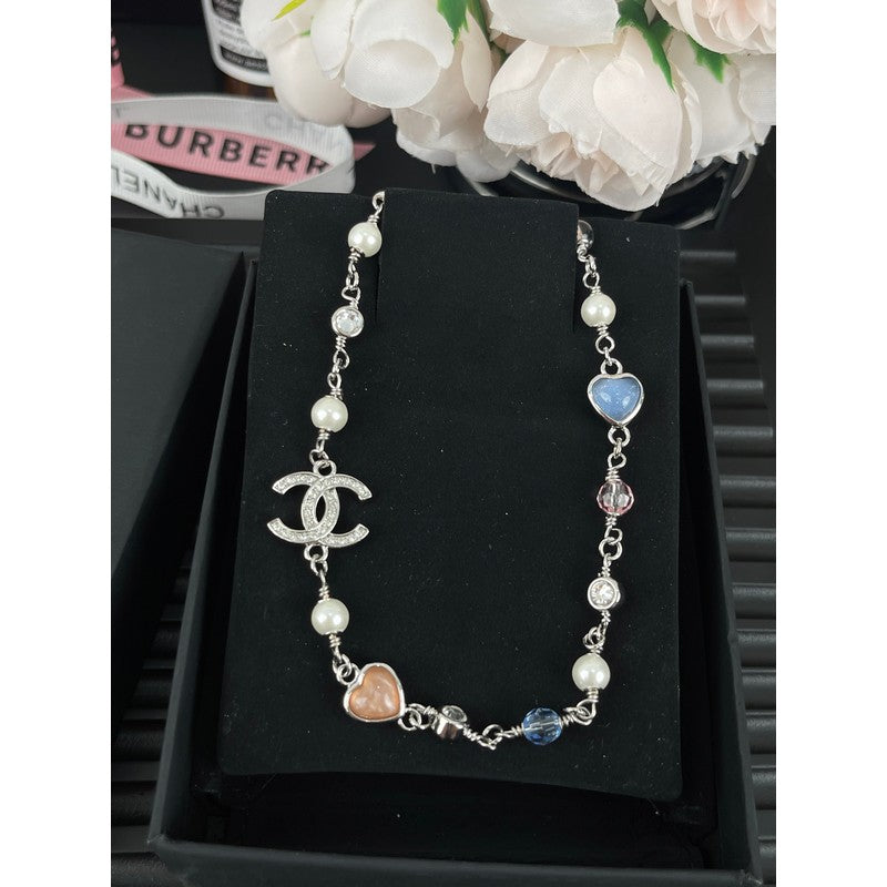 18K CC Pink & Blue Heart Necklace