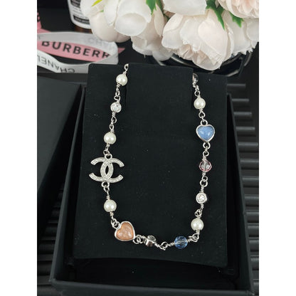 18K CC Pink & Blue Heart Necklace
